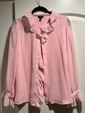 Talbots Light Pink Ruffle Front Blouse